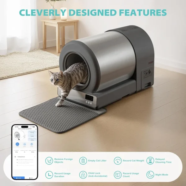 Stainless Steel Self-Cleaning Cat Litter Box,