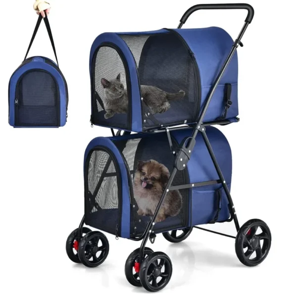 Double Pet Stroller Removable Carrier Bags