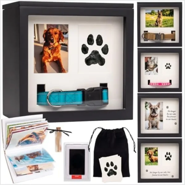 Dog Urn for Ashes, 5 Customizable Displays with Paw Print Ink Kit and Flannel Bag,
