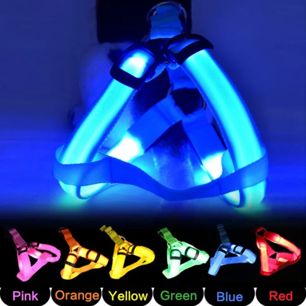 Adjustable LED Dog Harness No Pull Small Medium Glowing Nylon Breast-Band